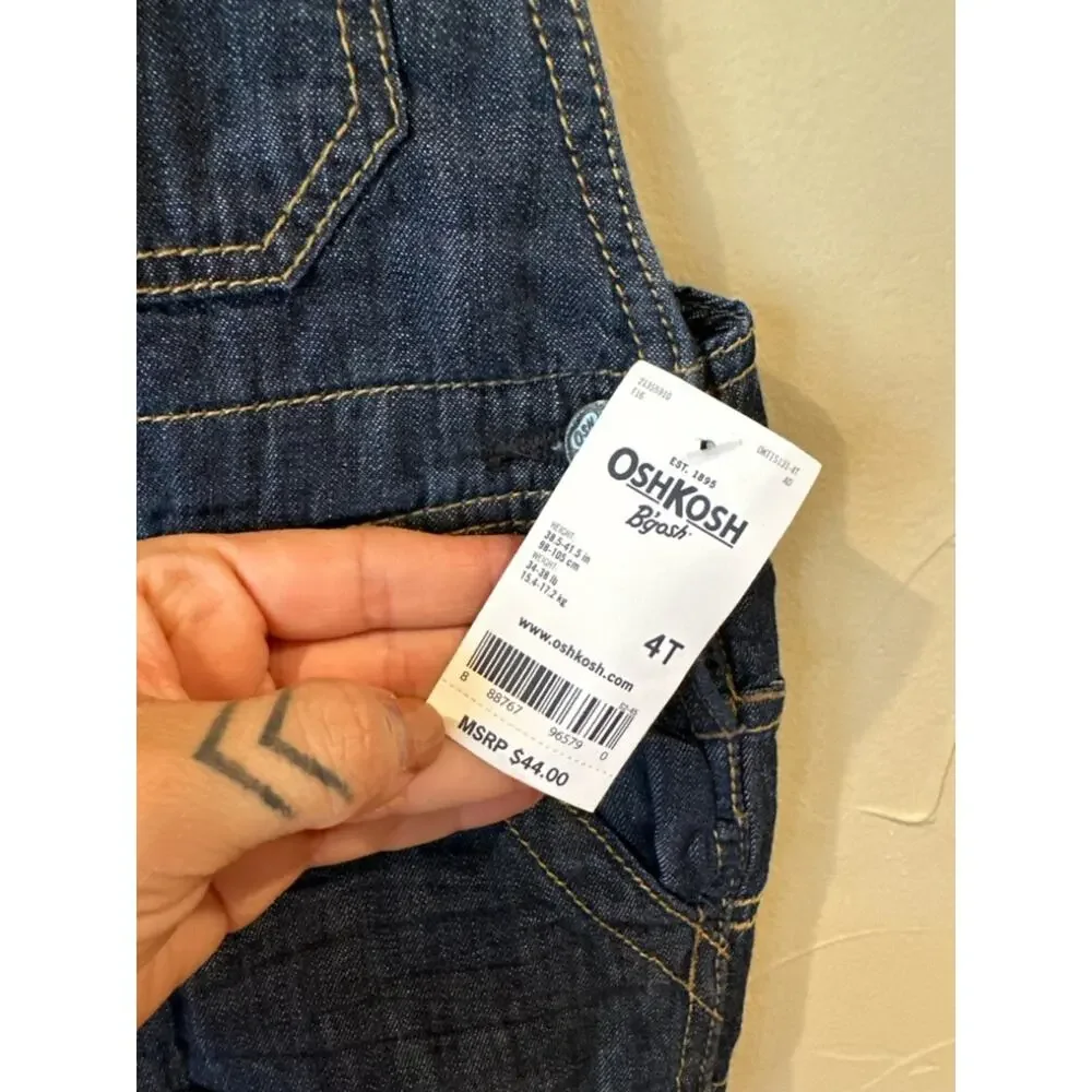 OshKosh B'gosh Dark Blue Denim Overalls with Red fleece Lining